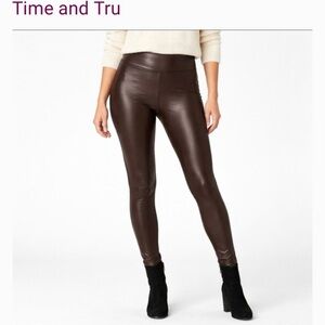 Time and Tru Women's Dark Brown Leather Look Leggings Medium